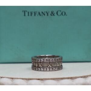 Tiffany & Co. 18k White Gold Atlas Diamond eternity band 10.88G/ Sz6.5/ 8mm